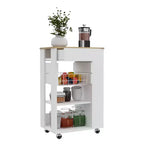 Okak Îlot de Cuisine Moderne avec Rangement, Chariot de Cuisine avec 1 Tiroir et 2 Étagères Ouvertes, Îlot de Cuisine sur Roues pour Cuisine, Salle à Manger