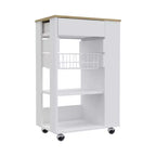 Okak Îlot de Cuisine Moderne avec Rangement, Chariot de Cuisine avec 1 Tiroir et 2 Étagères Ouvertes, Îlot de Cuisine sur Roues pour Cuisine, Salle à Manger