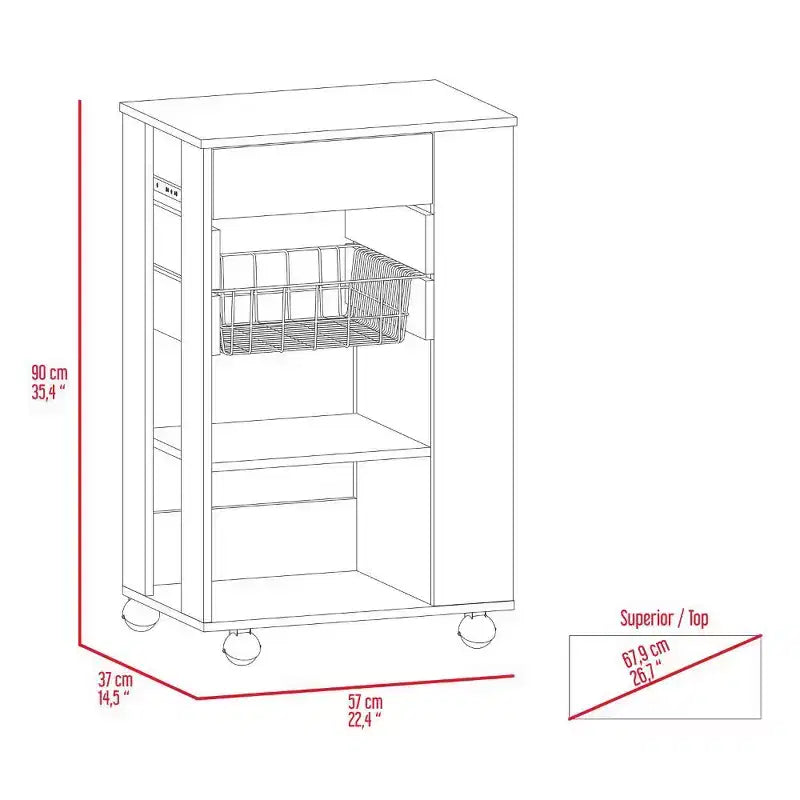 Okak Îlot de Cuisine Moderne avec Rangement, Chariot de Cuisine avec 1 Tiroir et 2 Étagères Ouvertes, Îlot de Cuisine sur Roues pour Cuisine, Salle à Manger
