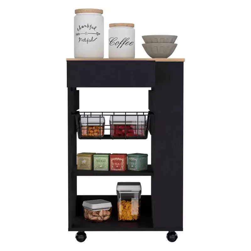 Okak Îlot de Cuisine Moderne avec Rangement, Chariot de Cuisine avec 1 Tiroir et 2 Étagères Ouvertes, Îlot de Cuisine sur Roues pour Cuisine, Salle à Manger