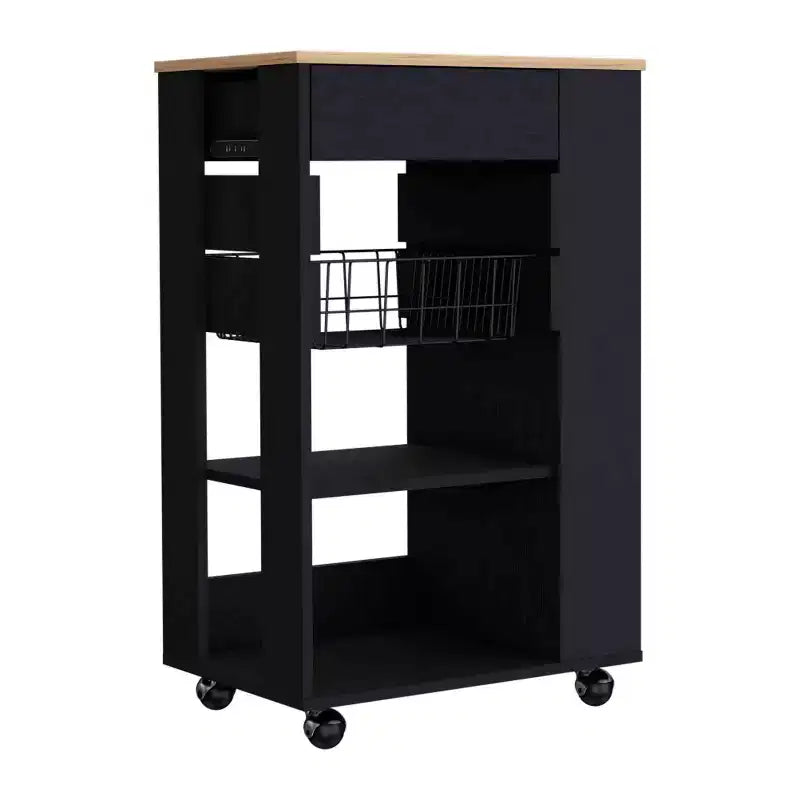 Okak Îlot de Cuisine Moderne avec Rangement, Chariot de Cuisine avec 1 Tiroir et 2 Étagères Ouvertes, Îlot de Cuisine sur Roues pour Cuisine, Salle à Manger