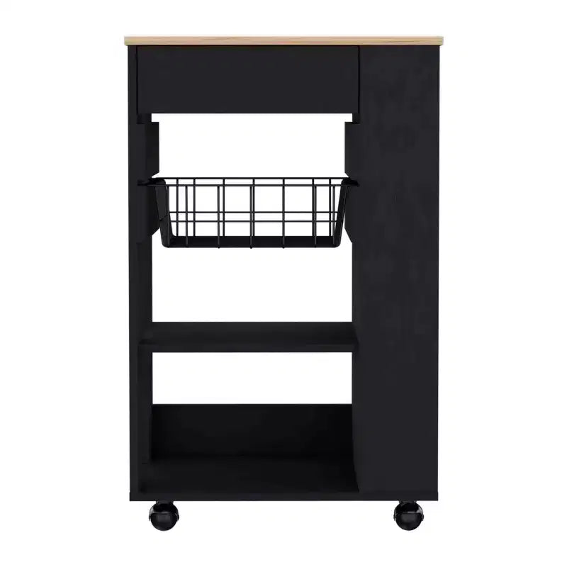 Okak Îlot de Cuisine Moderne avec Rangement, Chariot de Cuisine avec 1 Tiroir et 2 Étagères Ouvertes, Îlot de Cuisine sur Roues pour Cuisine, Salle à Manger