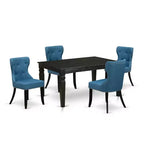 HomeStock 5-Piece Black Finish Solid Wood Top Dining table with 4 Chairs