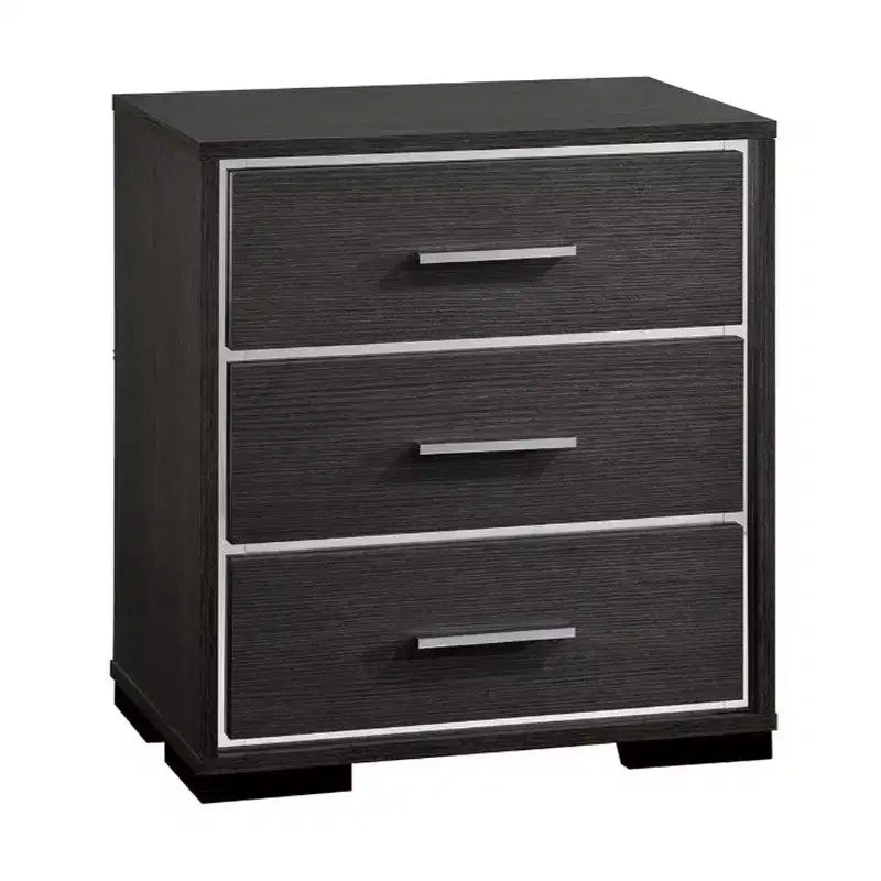 Royal Hampton Style Three Drawers Wooden Nightstand with Bar Handles, Dark Gray