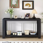 Console en bois avec étagère inférieure, table d'entrée minimaliste contemporaine pour couloir et salon, 152 cm, noire, noire