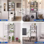 Étagère de rangement 4 niveaux au-dessus des toilettes, organisateur de salle de bain, meuble à étagères noir, hauteur réglable, autoportant, peu encombrant