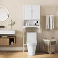 Meuble de rangement de salle de bain à double porte au-dessus des toilettes, meuble WC blanc avec étagère intérieure réglable et étagère de rangement ouverte