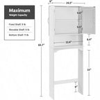 Meuble de rangement de salle de bain à double porte au-dessus des toilettes, meuble WC blanc avec étagère intérieure réglable et étagère de rangement ouverte