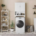 Meuble de rangement de salle de bain à double porte au-dessus des toilettes, meuble WC blanc avec étagère intérieure réglable et étagère de rangement ouverte