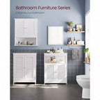 Meuble de Rangement au Sol, Autoportant avec Deux Portes Persiennes, Étagère Réglable, Blanc pour Salon, Entrée, Cuisine