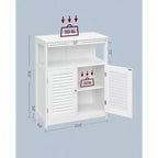 Meuble de Rangement au Sol, Autoportant avec Deux Portes Persiennes, Étagère Réglable, Blanc pour Salon, Entrée, Cuisine