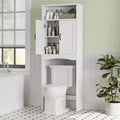 Over Toilet Storage Cabinet Space Saver Shelf White Bathroom Organizer with Adjustable Shelf and Double Doors