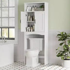 Over Toilet Storage Cabinet Space Saver Shelf White Bathroom Organizer with Adjustable Shelf and Double Doors