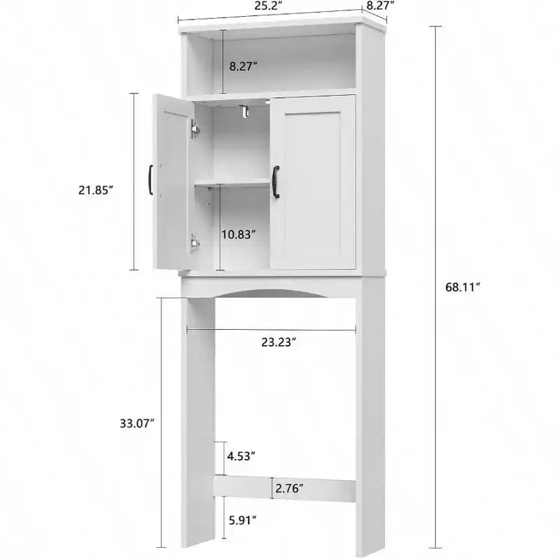 Meuble de rangement au-dessus des toilettes, étagère peu encombrante, organisateur de salle de bain blanc avec étagère réglable et doubles portes