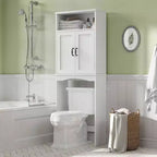 Meuble de rangement au-dessus des toilettes, étagère peu encombrante, organisateur de salle de bain blanc avec étagère réglable et doubles portes