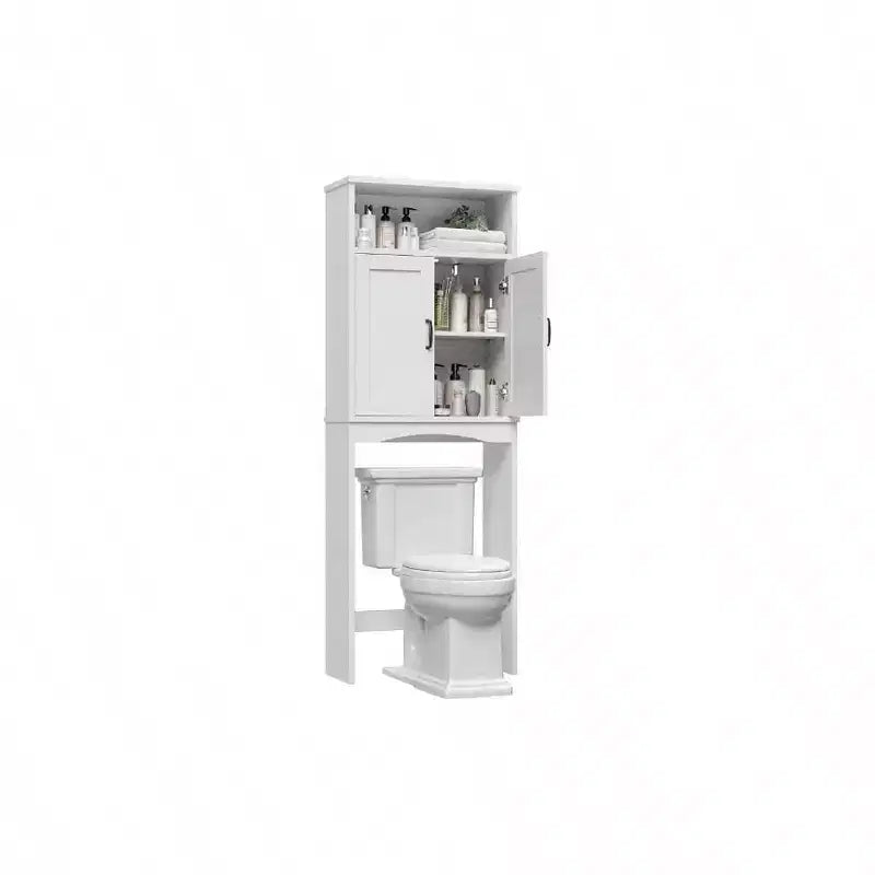 Meuble de rangement au-dessus des toilettes, étagère peu encombrante, organisateur de salle de bain blanc avec étagère réglable et doubles portes