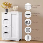Meuble bas en bois blanc à 4 tiroirs et 1 placard, console autoportante pour entrée, organisateur de rangement de salle de bain