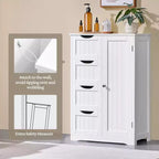 Meuble bas en bois blanc à 4 tiroirs et 1 placard, console autoportante pour entrée, organisateur de rangement de salle de bain