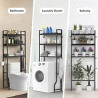 Meuble de rangement 3 niveaux en bois pour salle de bain, au-dessus des toilettes, organisateur noir, gain de place, étagère autoportante avec 4 crochets pour toilettes et buanderie