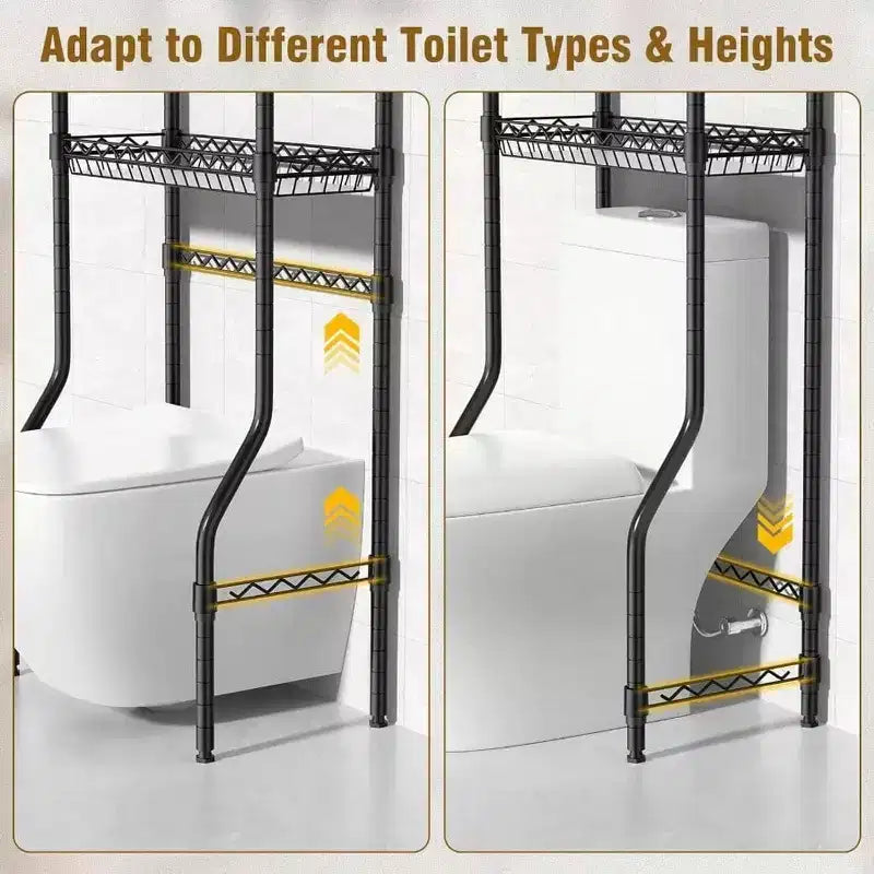 Meuble de rangement 4 niveaux pour toilettes, organisateur de salle de bain avec étagère réglable et panier, meuble de rangement pour petits espaces noir