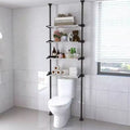 4 Tiers Over Toilet Storage Black Bathroom Organizer Adjustable Tension Pole Shelves for Showers 97 to 116 Inches