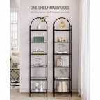 Étagère en verre trempé, bibliothèque 6 niveaux à cadre fin en acier noir pour chambre, salle de bain, bureau, étagère de rangement solide et robuste