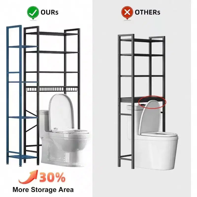 8 - Étagère de rangement de toilettes à plusieurs niveaux avec support latéral, panier de vidange à étagère réglable, organisateur de salle de bain autoportant