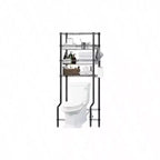 Bathroom Organizer Over Toilet Storage 4 Tier Metal Shelf Rack Black Space Saver with Adjustable Shelves and Baskets