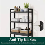 Meuble de rangement au-dessus des toilettes, 3 niveaux, organisateur de salle de bain avec étagère réglable, 4 crochets, étagère gain de place noire