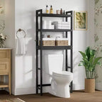 Meuble de rangement au-dessus des toilettes, 3 niveaux, organisateur de salle de bain avec étagère réglable, 4 crochets, étagère gain de place noire