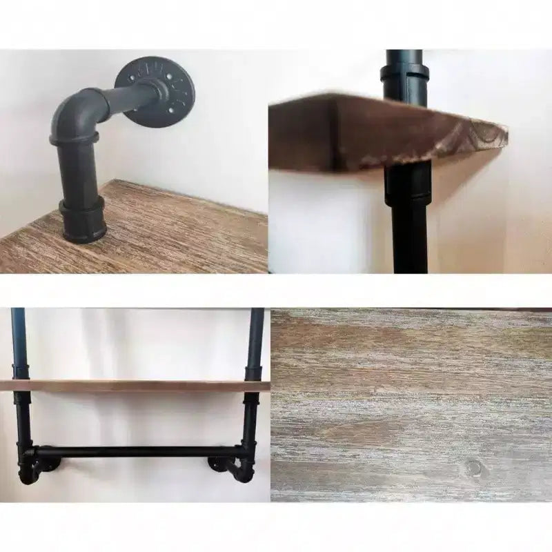 Étagère de Douche Murale Industrielle 2 Niveaux, 50,8 cm, en Bois Rustique avec Porte-Serviettes en Fer