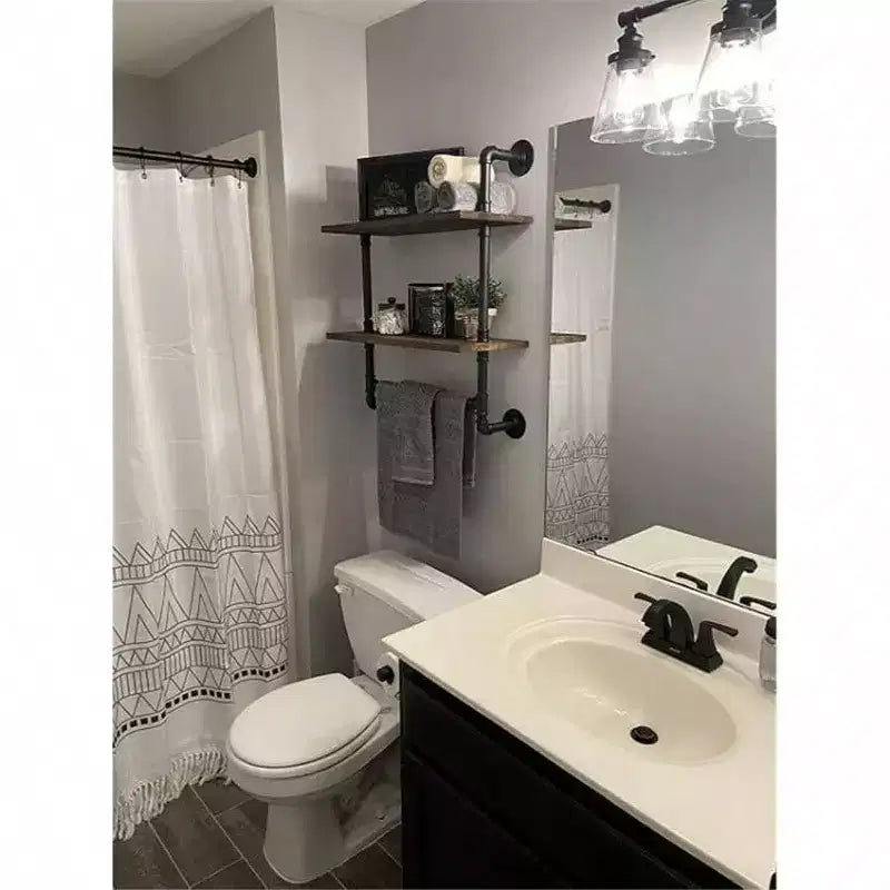 Étagère de Douche Murale Industrielle 2 Niveaux, 50,8 cm, en Bois Rustique avec Porte-Serviettes en Fer