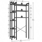 Étagère de rangement au-dessus des toilettes avec 8 niveaux – Grande capacité de rangement Étagère ouverte Organisateur de salle de bain autoportant Noir Gain de place
