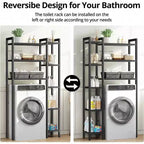 Étagère de rangement au-dessus des toilettes avec 8 niveaux – Grande capacité de rangement Étagère ouverte Organisateur de salle de bain autoportant Noir Gain de place