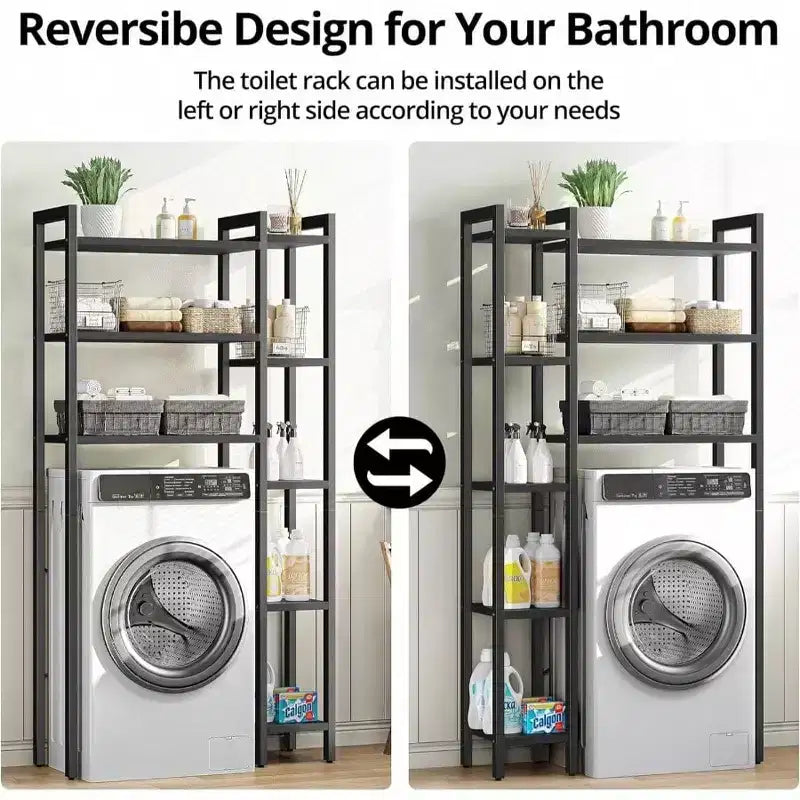 Étagère de rangement au-dessus des toilettes avec 8 niveaux – Grande capacité de rangement Étagère ouverte Organisateur de salle de bain autoportant Noir Gain de place