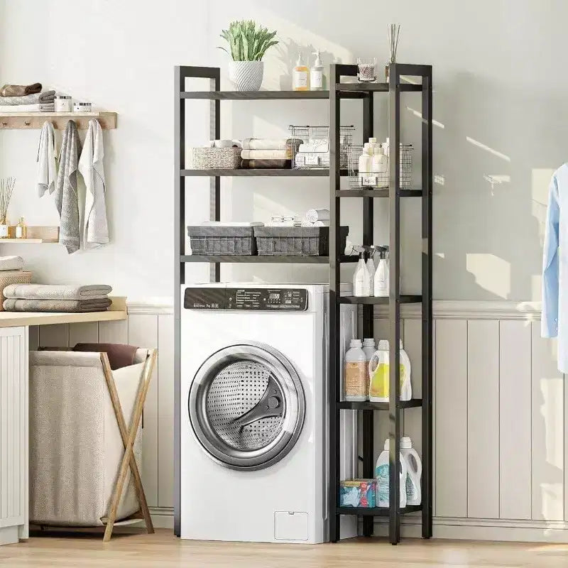 Étagère de rangement au-dessus des toilettes avec 8 niveaux – Grande capacité de rangement Étagère ouverte Organisateur de salle de bain autoportant Noir Gain de place