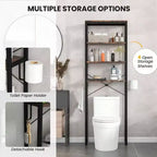 Étagère de Rangement Industrielle 4 Niveaux pour Toilettes avec Support de Papier Hygiénique, Organisateur Autonome Multifonctionnel