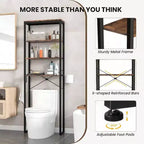 Étagère de Rangement Industrielle 4 Niveaux pour Toilettes avec Support de Papier Hygiénique, Organisateur Autonome Multifonctionnel