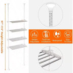 Étagère de rangement 4 niveaux pour toilettes, en métal robuste, blanche, peu encombrante, organisateur de salle de bain sans perçage, réglable de 1,37 à 2,90 m