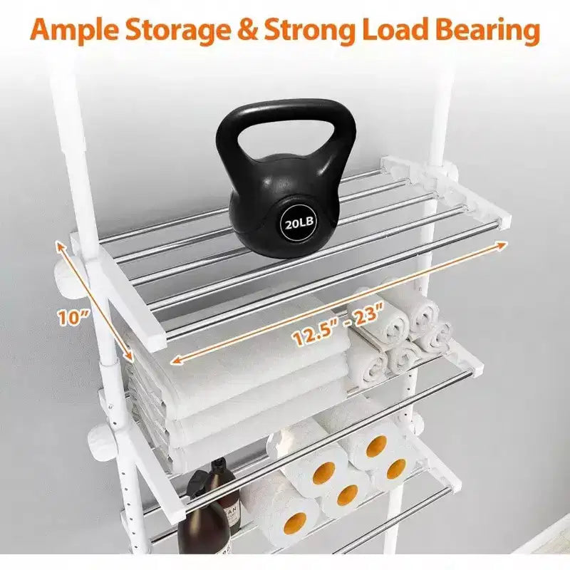 Étagère de rangement 4 niveaux pour toilettes, en métal robuste, blanche, peu encombrante, organisateur de salle de bain sans perçage, réglable de 1,37 à 2,90 m