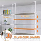 Étagère de rangement 4 niveaux pour toilettes, en métal robuste, blanche, peu encombrante, organisateur de salle de bain sans perçage, réglable de 1,37 à 2,90 m