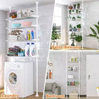 Étagère de rangement 4 niveaux pour toilettes, en métal robuste, blanche, peu encombrante, organisateur de salle de bain sans perçage, réglable de 1,37 à 2,90 m
