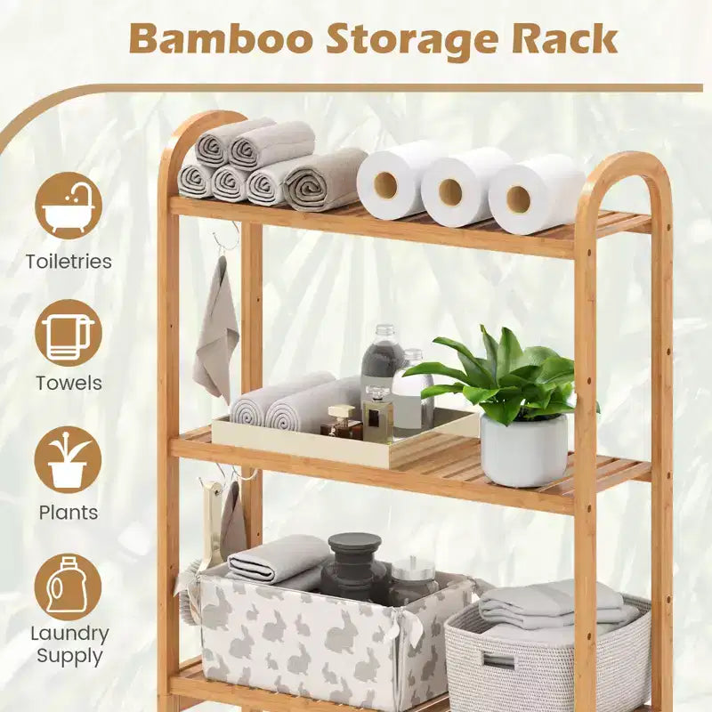 Étagère de rangement en bambou à installer au-dessus des toilettes avec 3 niveaux ouverts et étagères réglables