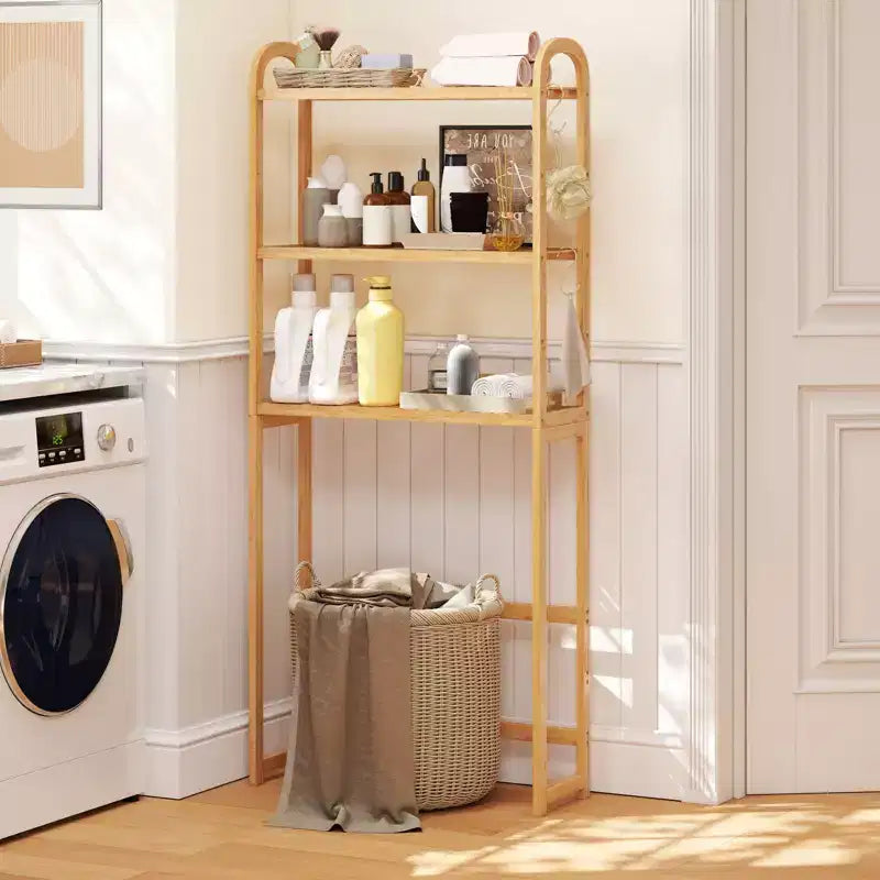 Étagère de rangement en bambou à installer au-dessus des toilettes avec 3 niveaux ouverts et étagères réglables