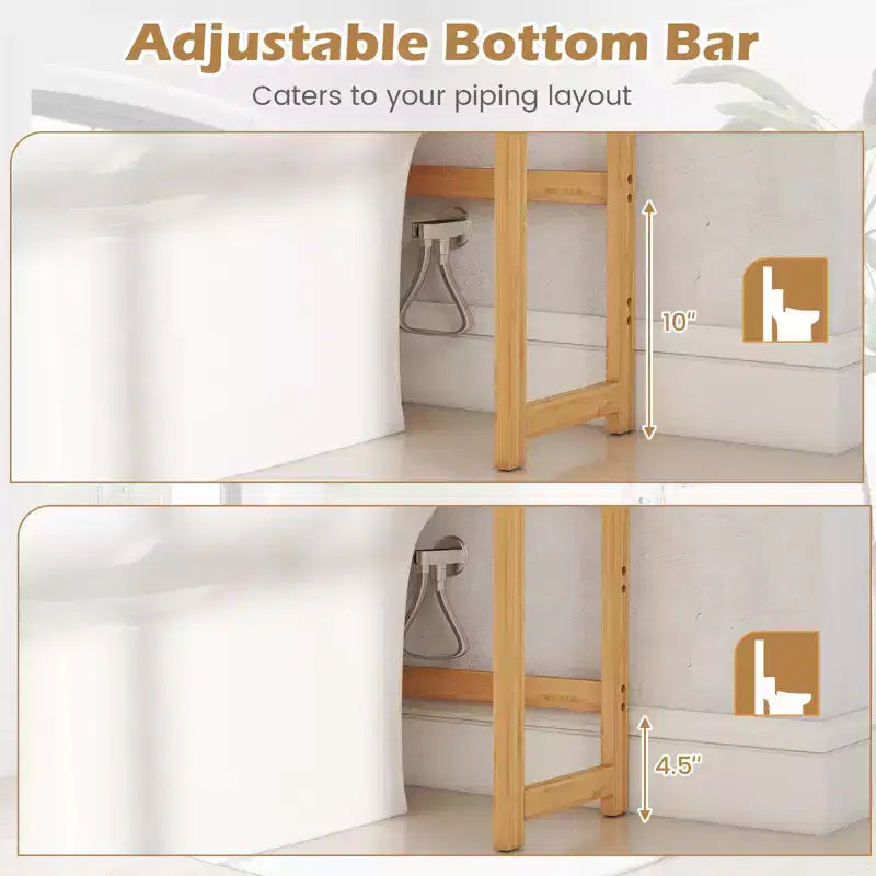 Étagère de rangement en bambou à installer au-dessus des toilettes avec 3 niveaux ouverts et étagères réglables