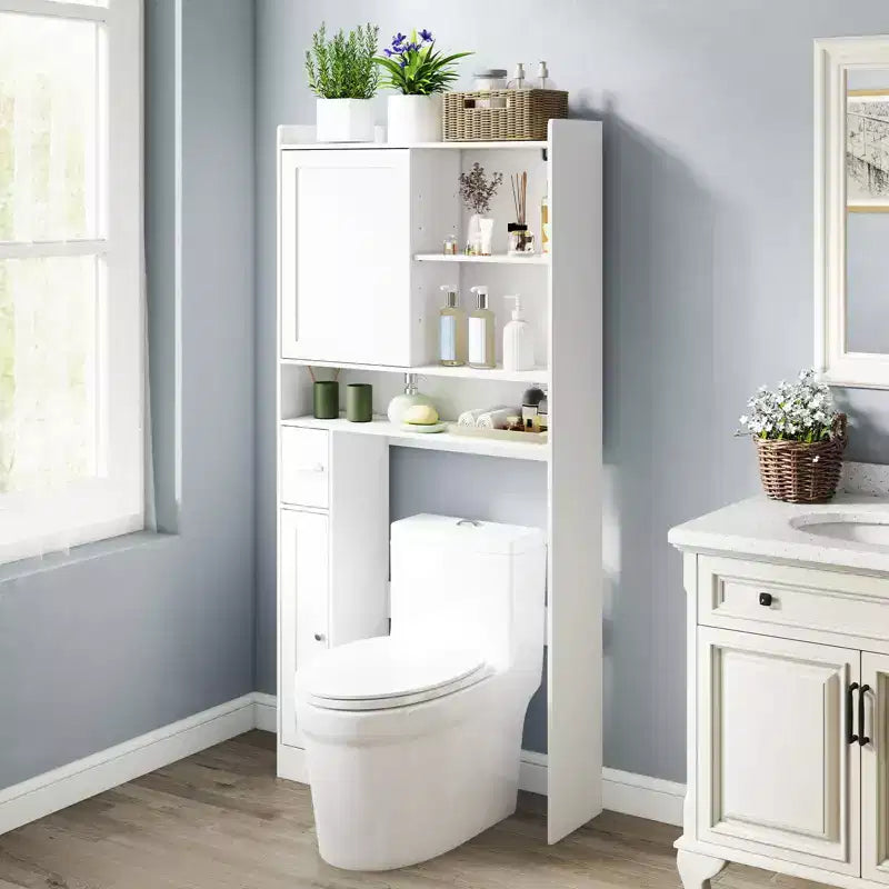 Meuble de rangement de salle de bain peu encombrant au-dessus des toilettes avec porte coulissante