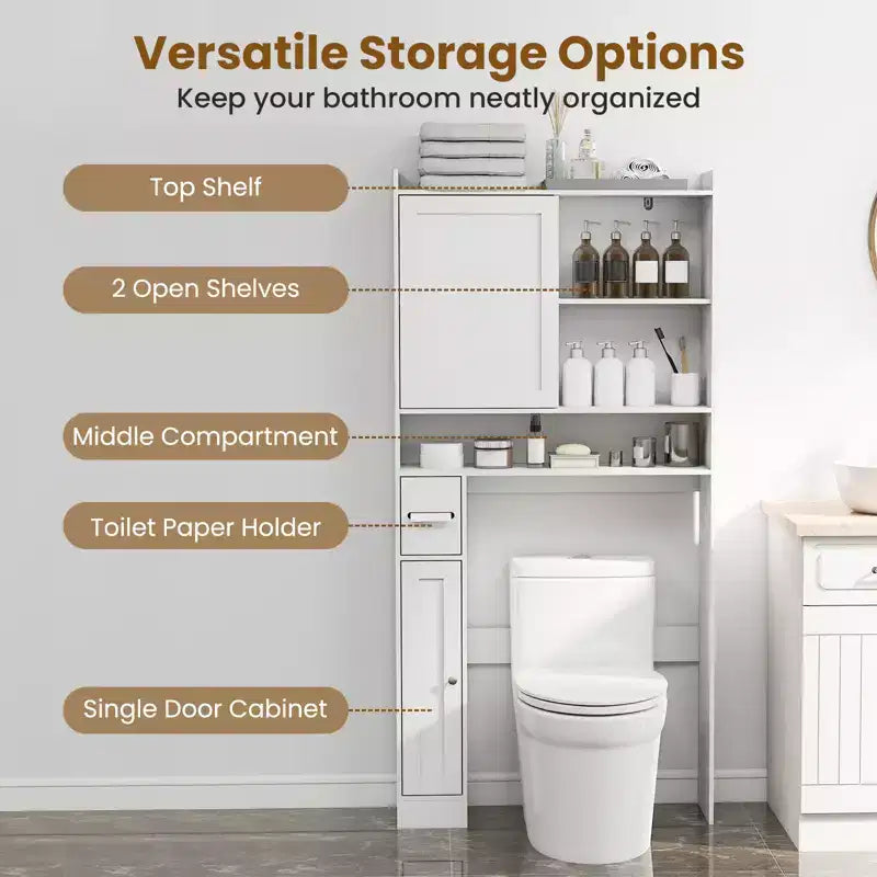 Meuble de rangement de salle de bain peu encombrant au-dessus des toilettes avec porte coulissante