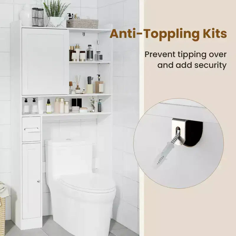 Meuble de rangement de salle de bain peu encombrant au-dessus des toilettes avec porte coulissante