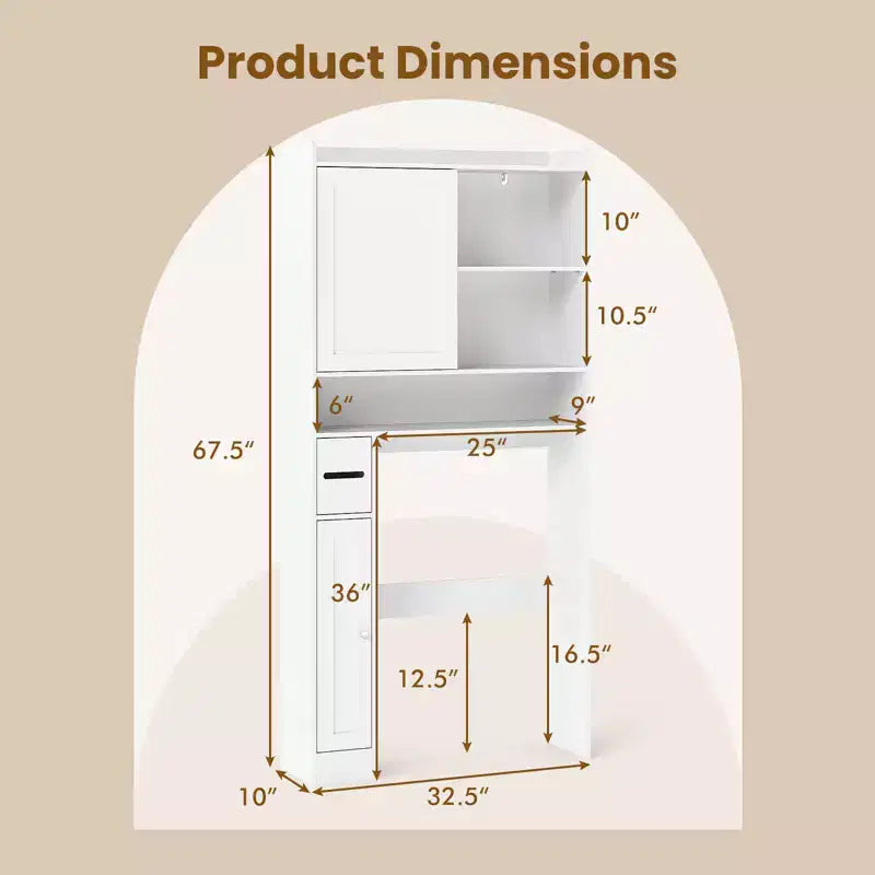 Meuble de rangement de salle de bain peu encombrant au-dessus des toilettes avec porte coulissante