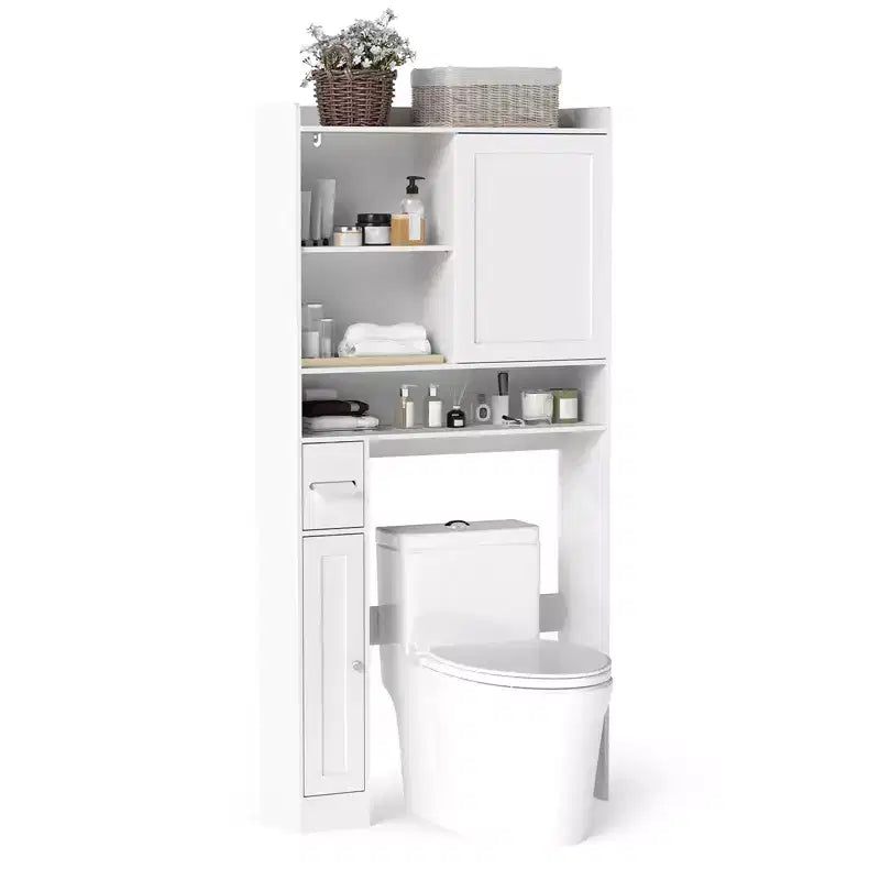 Meuble de rangement de salle de bain peu encombrant au-dessus des toilettes avec porte coulissante